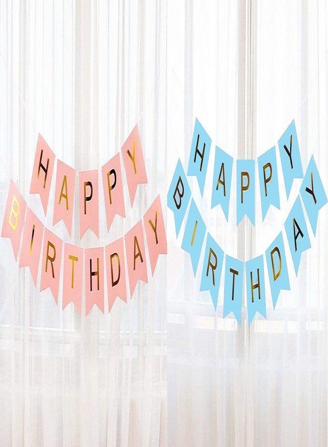 Skywalk Set of 2 Happy Birthday Banner Bunting Flag/Banner for Birthday Reception/Birthday Decoration Material (Blue & Pink)) - Image 1